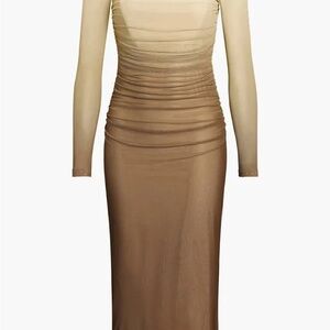 Commense shirred mesh brown ombré dress